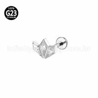Piercing Labret Titânio Rosca Interna Losango 3 Pedras Zircônia