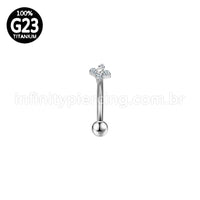 Piercing Minibarbell Curvo Titânio Flor 4 Zircônias