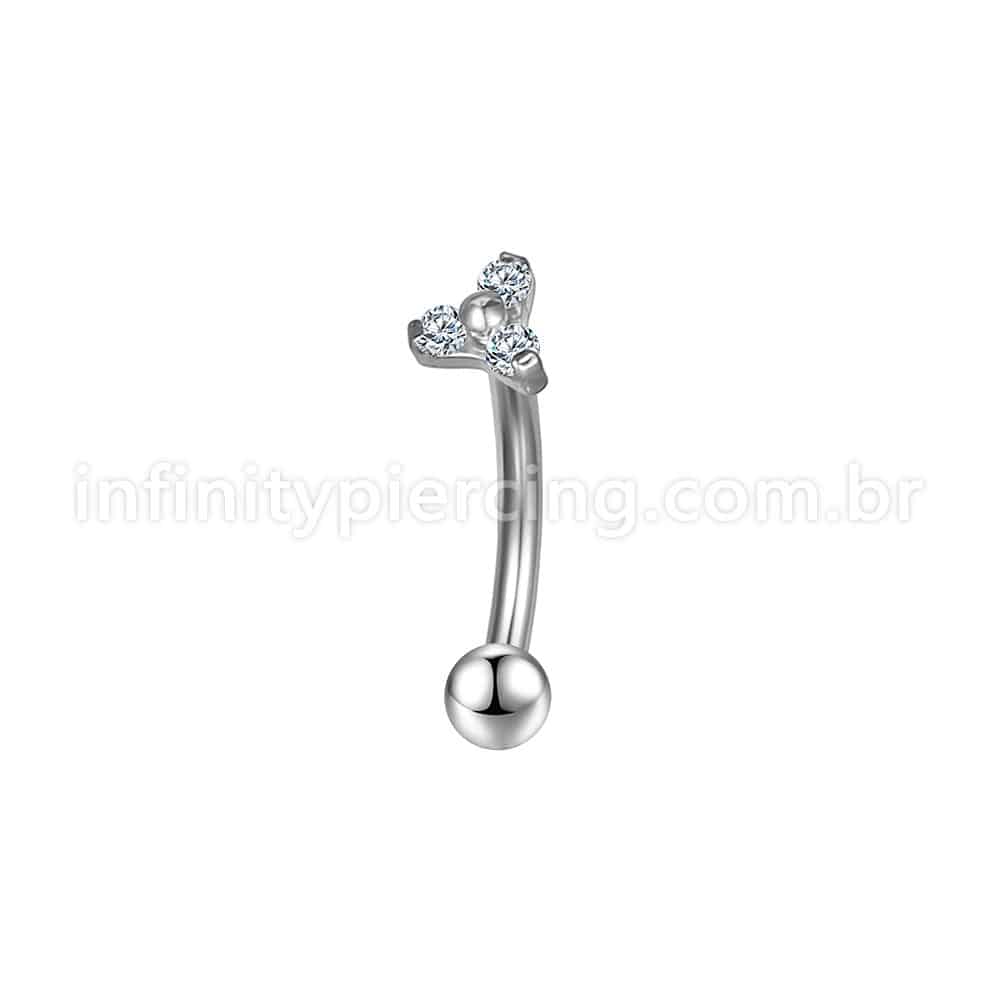 Piercing Minibarbell Curvo Aço Cirúrgico Flor 3 Zircônias