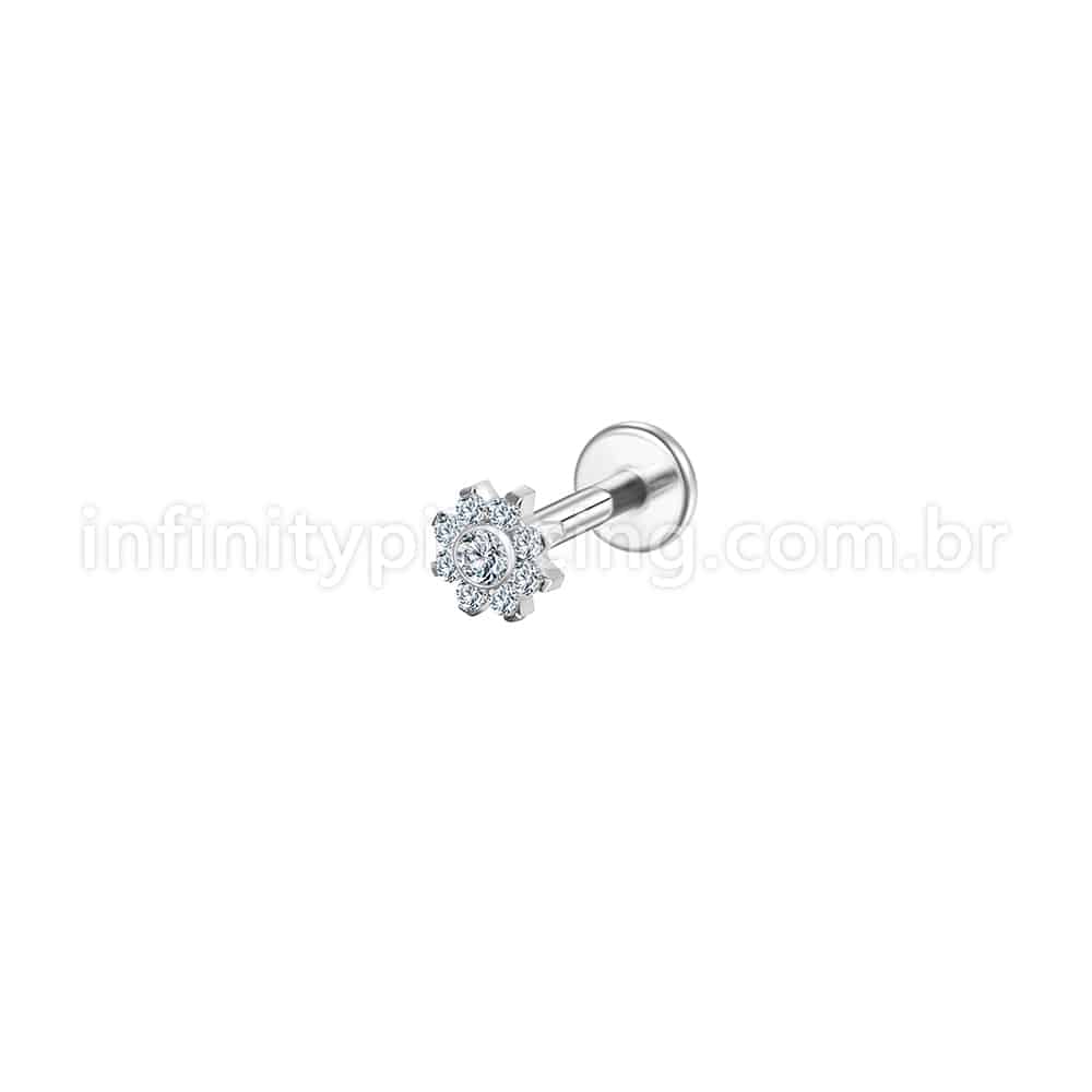 Piercing Labret Aço Cirúrgico Flor Zircônia