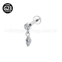 Piercing Labret Titânio Ponto De Luz Zircônia Com Pingente