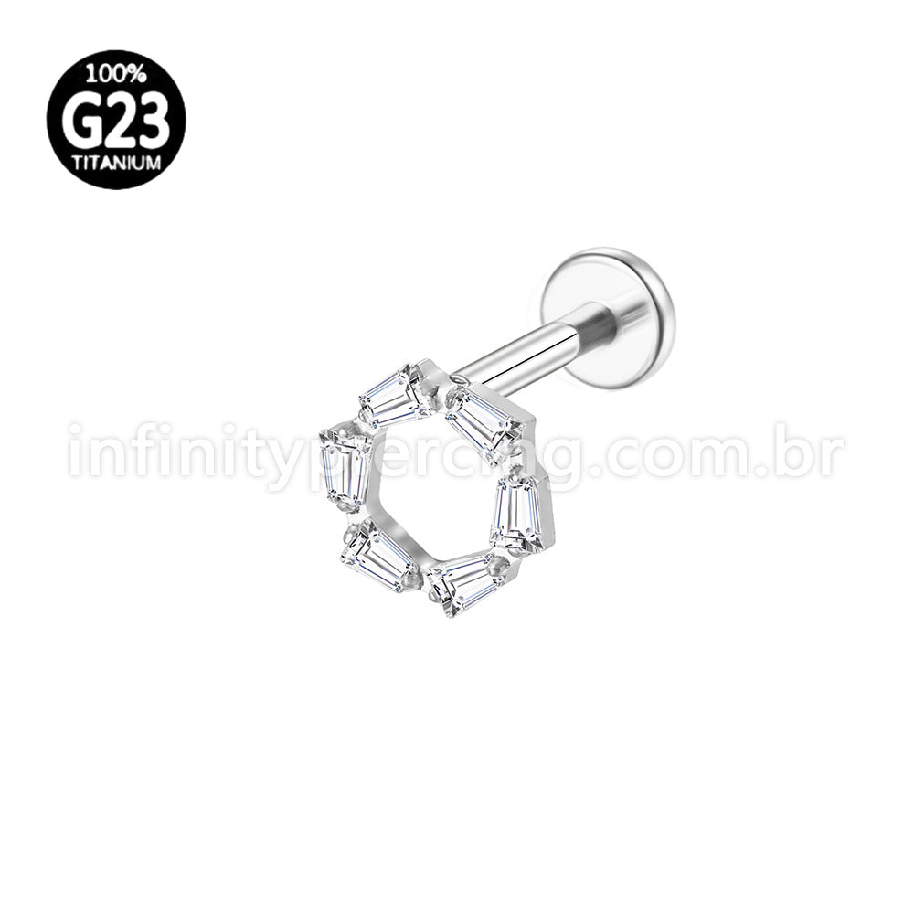 Piercing Labret Titânio Redonda 6 Zircônias