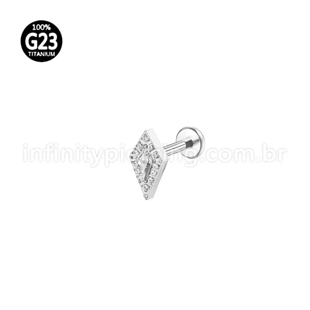 Piercing Labret Titânio Losango Zircônias Cravejadas