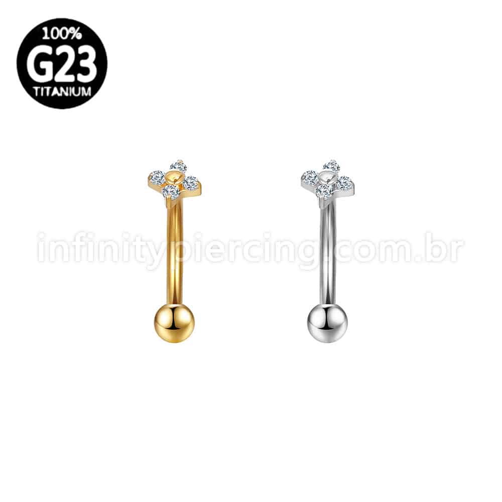 Piercing Minibarbell Curvo Titânio Flor 4 Zircônias