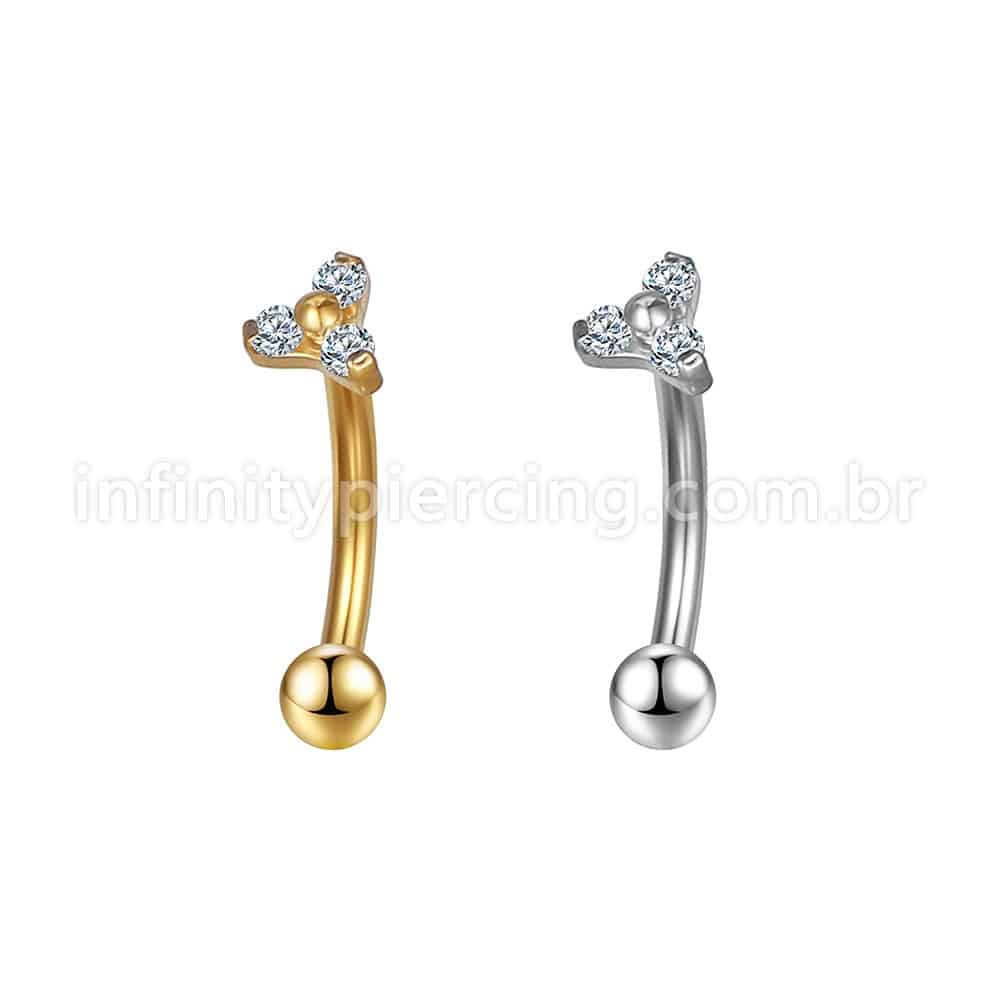 Piercing Minibarbell Curvo Aço Cirúrgico Flor 3 Zircônias