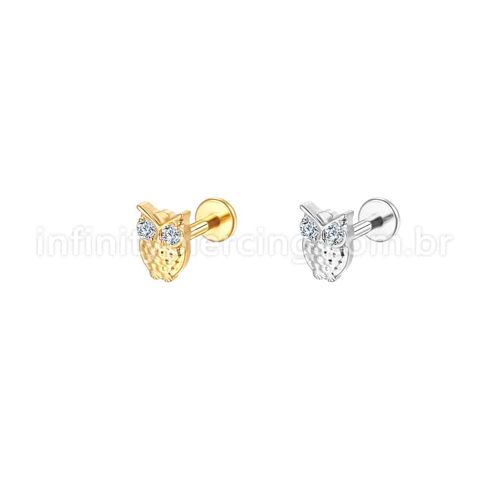 Piercing Labret Aço Cirúrgico Coruja Zircônia