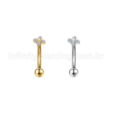 Piercing Minibarbell Curvo Aço Cirúrgico Flor 4 Zircônias