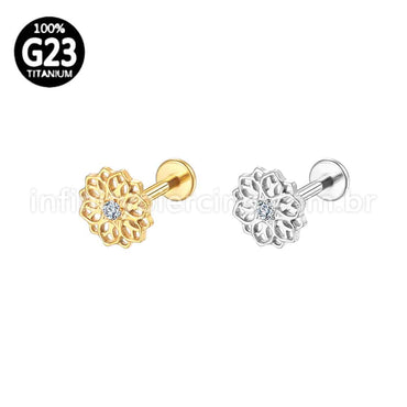 Piercing Labret Titânio Flor Vazada Detalhada