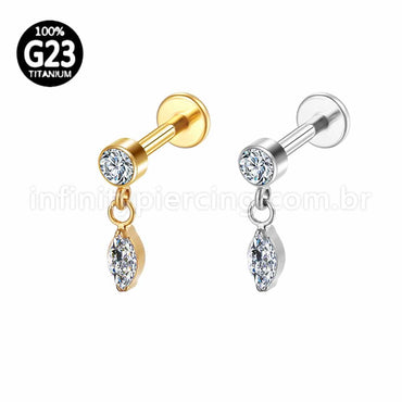 Piercing Labret Titânio Ponto De Luz Zircônia Com Pingente