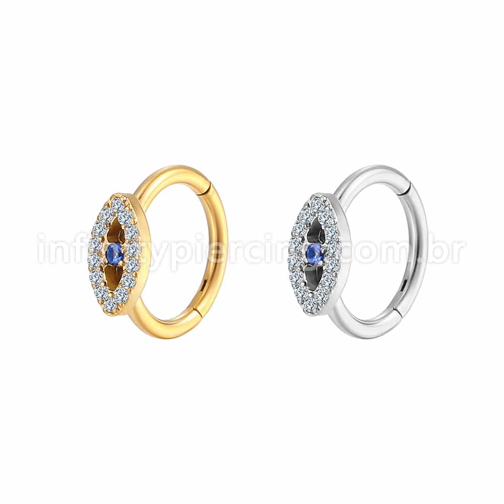 Piercing Argola Aço Cirúrgico Segmento Articulado Olho Zircônia Cravejada