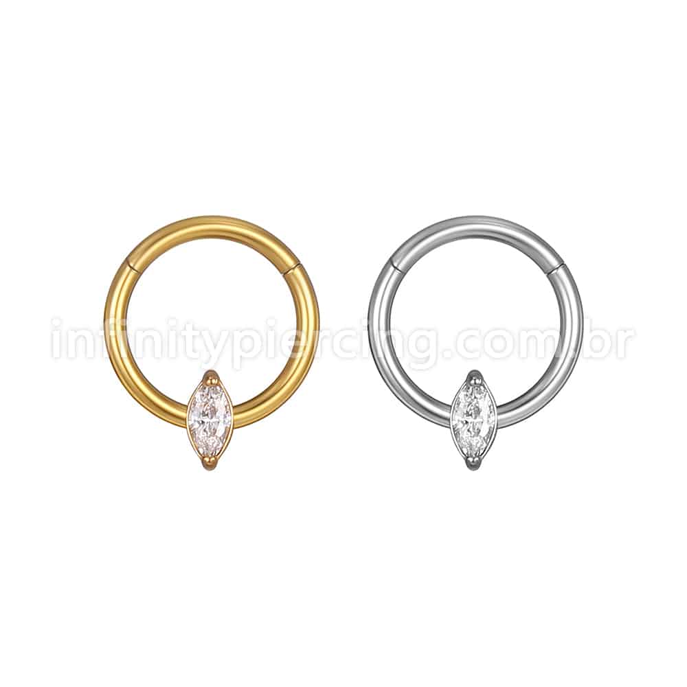 Piercing Argola Aço Cirúrgico Segmento Articulado Zircônia Oval Com Pontas