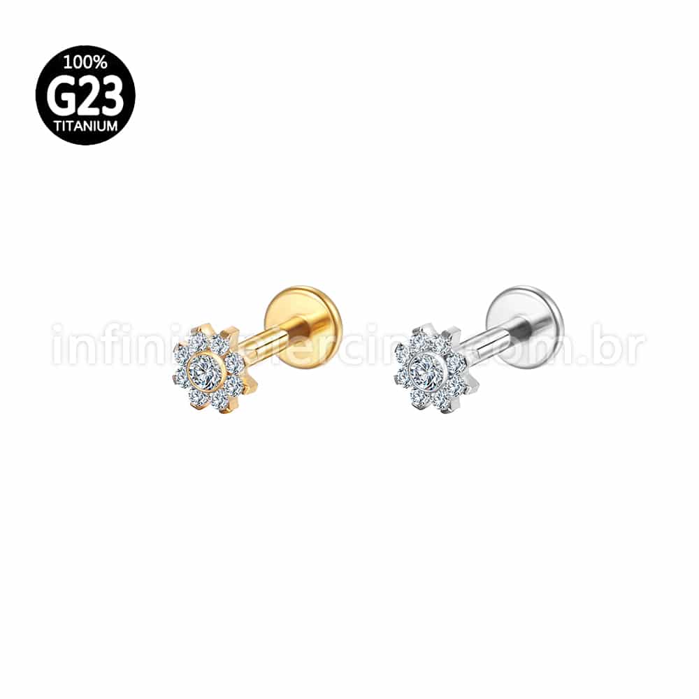 Piercing Labret Titânio Flor Zircônia