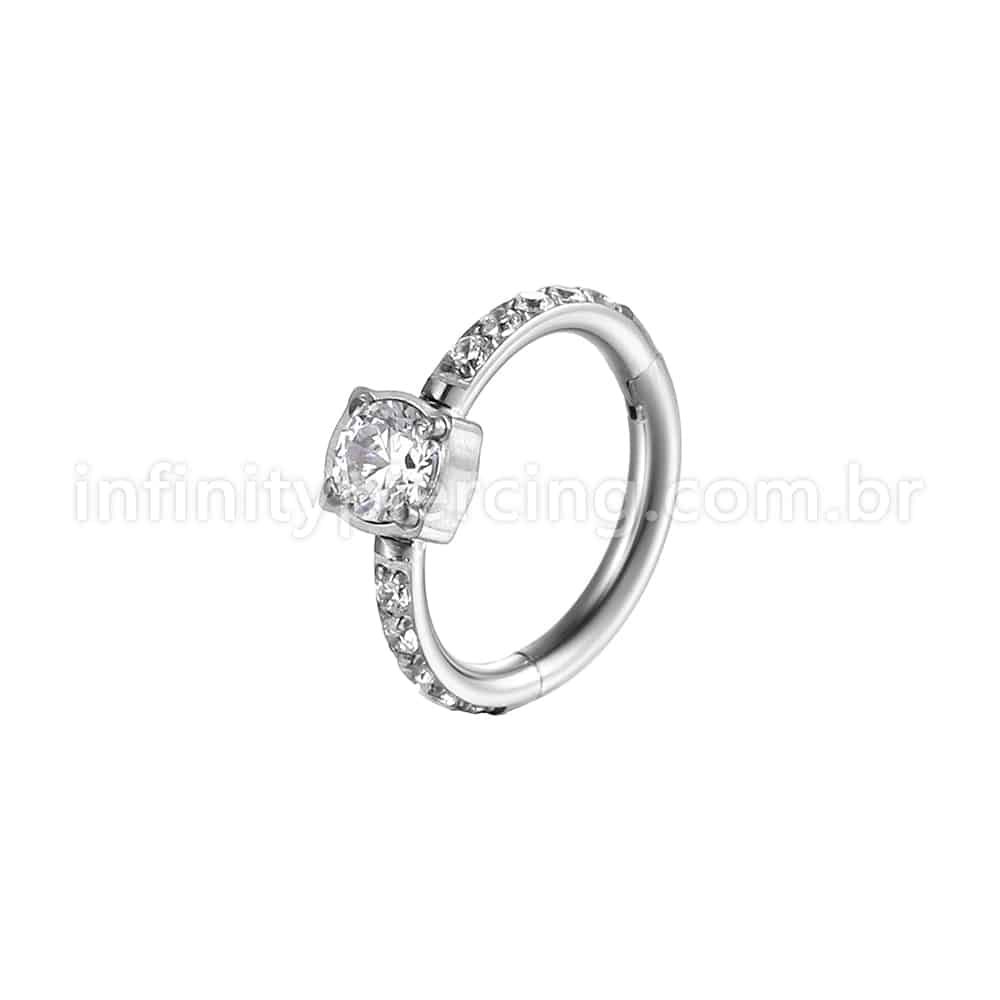 Piercing Argola Segmentada Aço Cirurgico Zircônia Pedra Redonda