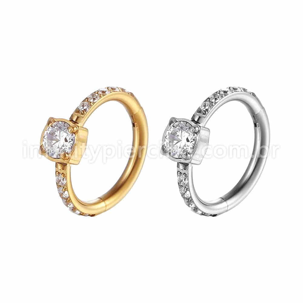Piercing Argola Segmentada Aço Cirurgico Zircônia Pedra Redonda