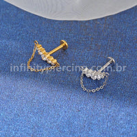 Piercing Labret Aço Cirúrgico Cluster Corrente 5 Zircônias