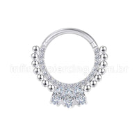 Piercing Argola Segmentada Aço Cirurgico Zircônia 3 Pedras Ovais Com Pontas