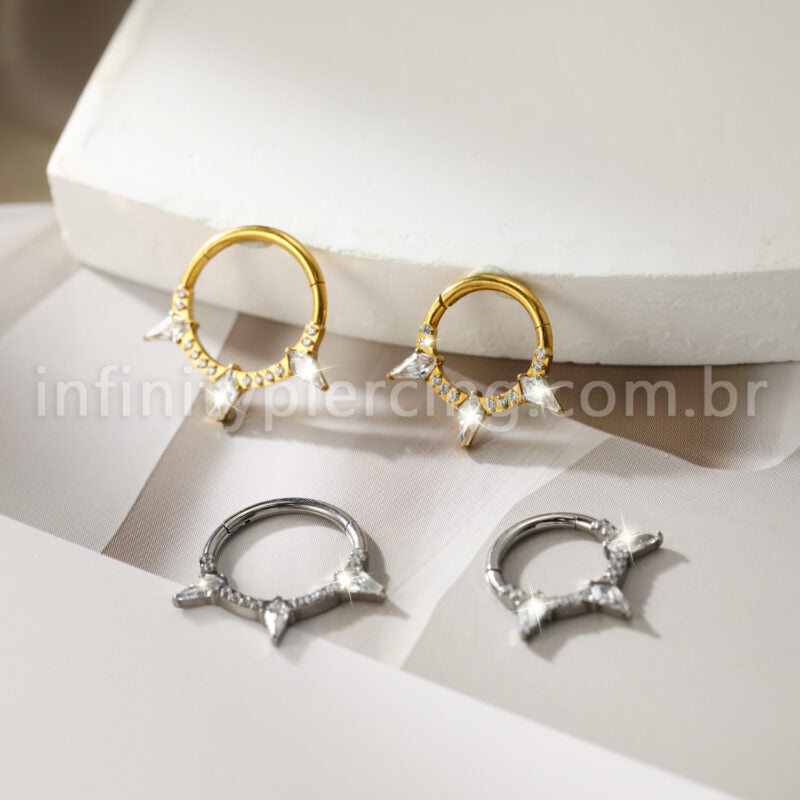 Piercing Argola Titânio Zircônia Cravejada Spike