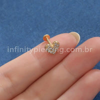 Piercing Labret Aço Cirúrgico Coração Zircônia Cravejada