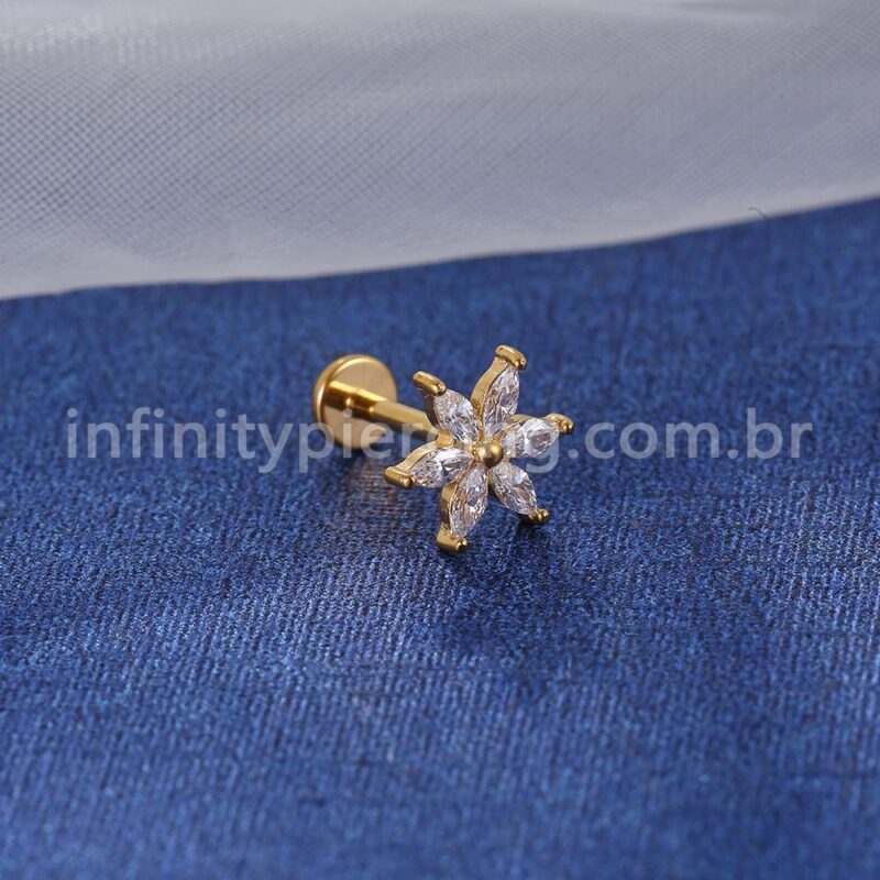 Piercing Labret Aço Cirúrgico Zircônia Cravejada Flor