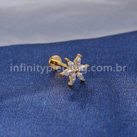 Piercing Labret Aço Cirúrgico Zircônia Cravejada Flor