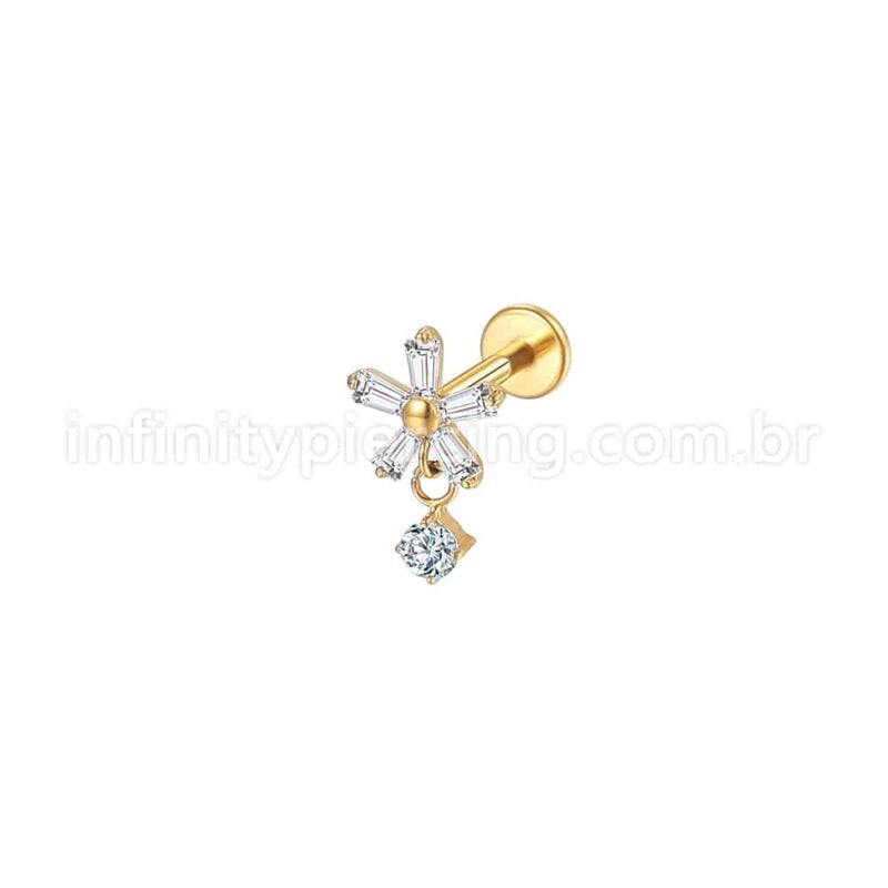 Piercing Labret Aço Cirúrgico Flor Com Pingente Zircônia Cravejada
