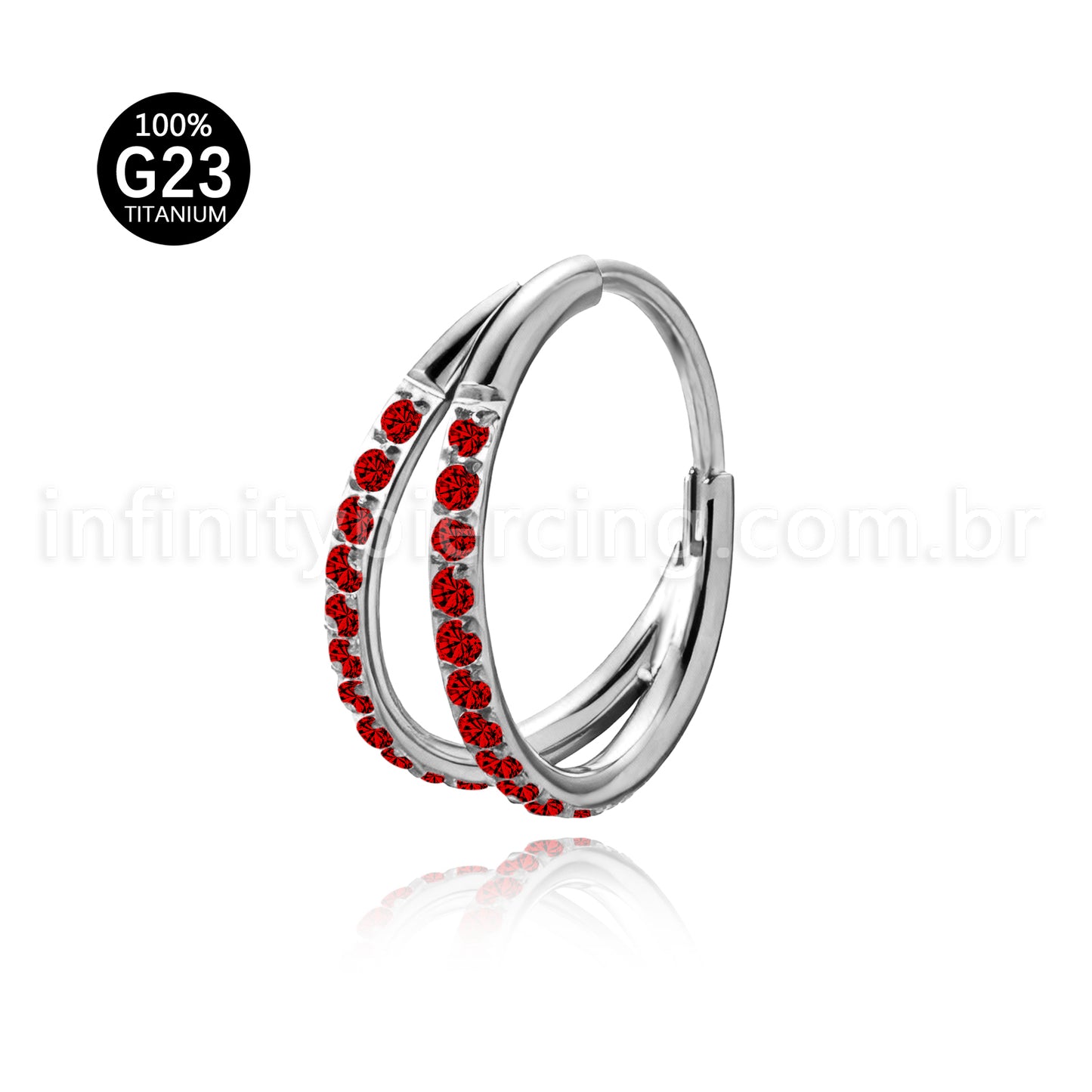 Piercing Argola Segmentada Titânio 2 Fileiras Zircônia Cravejada