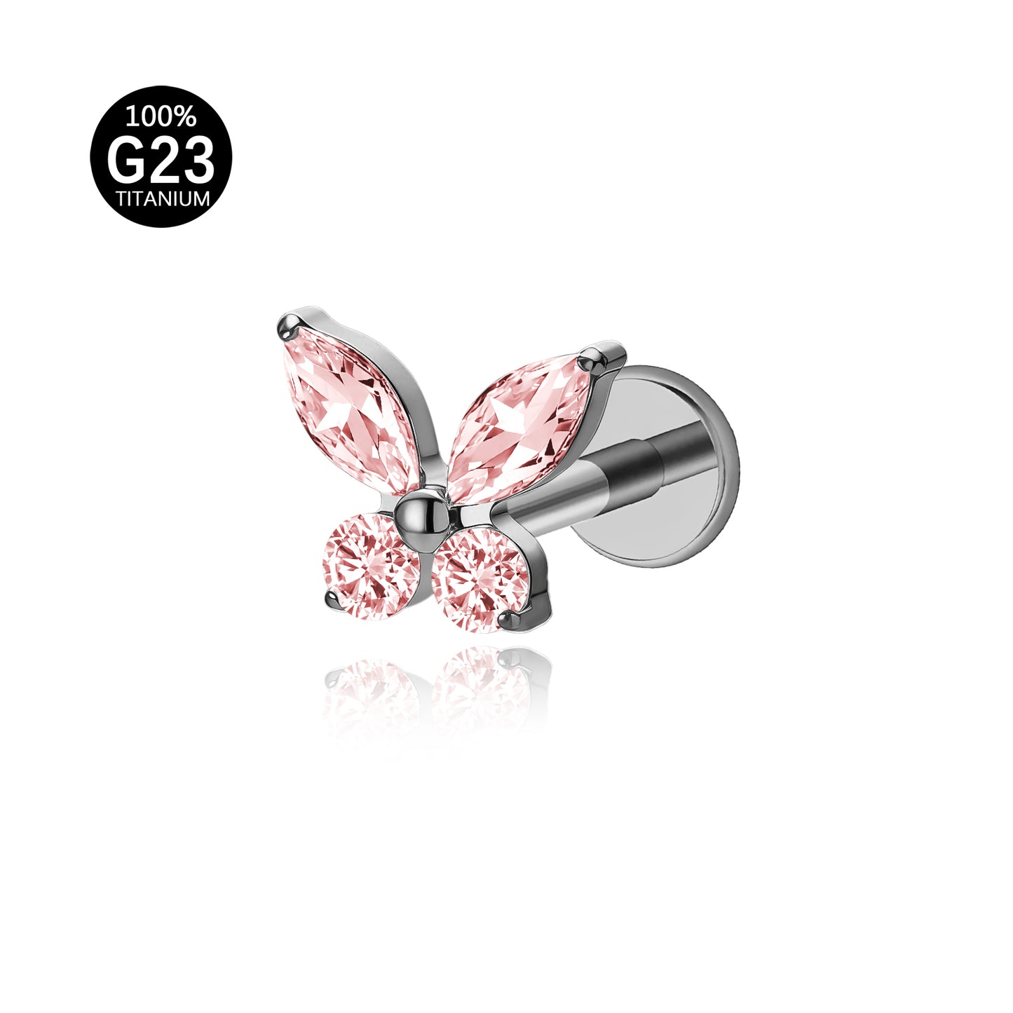 Piercing Labret Titânio Borboleta Zircônia Cravejada