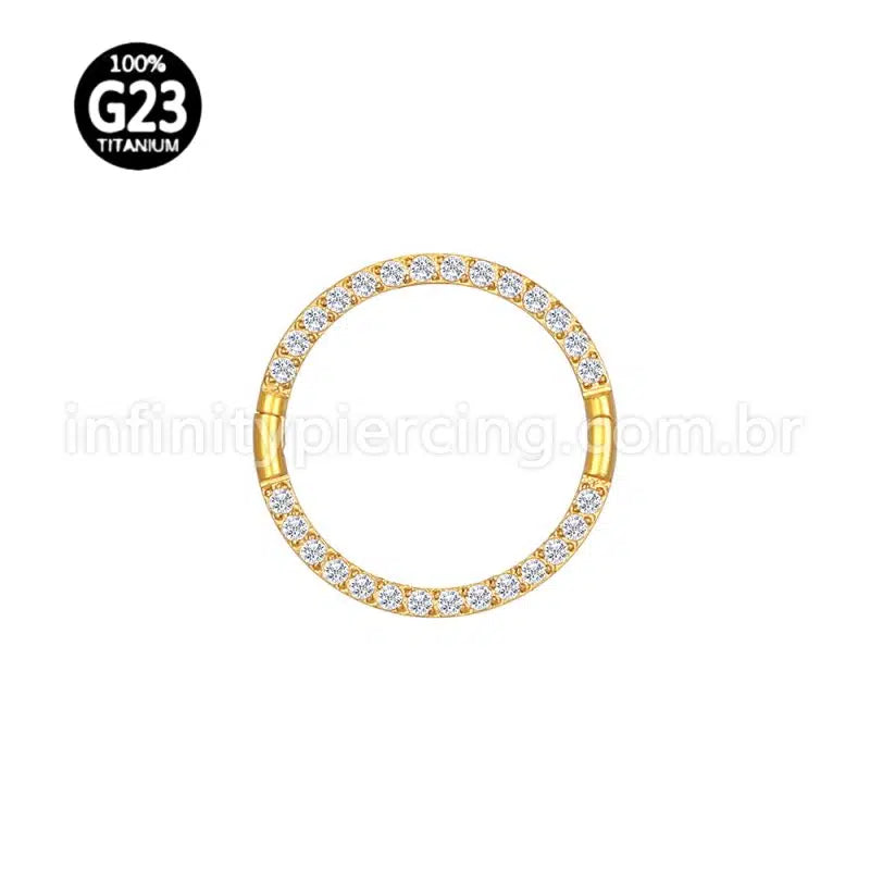 Piercing Argola Titânio Abertura Meio a Meio Zircônia Cravejada Frontal Completa