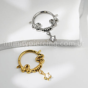 Piercing Argola Titânio Detalhada Com Pingente Estrela