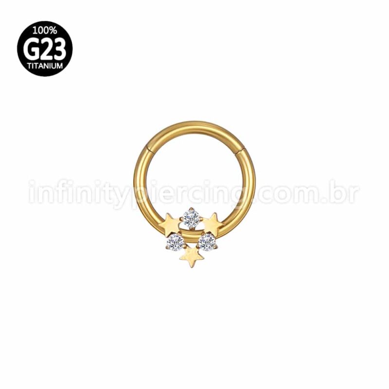 Piercing Argola Titânio Segmento Articulado Estrelas Com Zircônia Cravejada