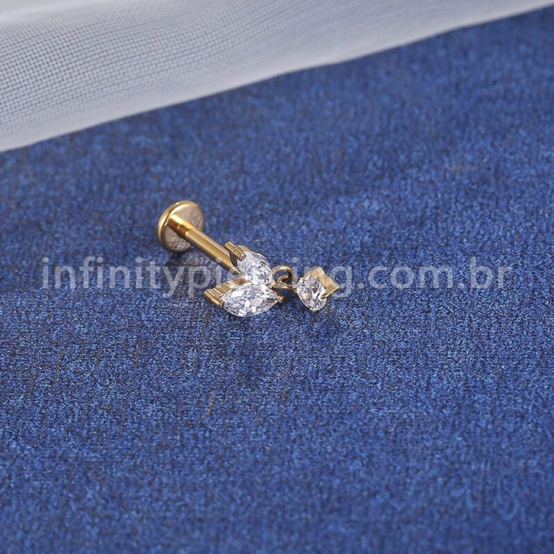 Piercing Labret Aço Cirúrgico 2 Petalas Com Pingente Zircônia