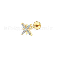 Piercing Labret Aço Cirúrgico Floco De Neve Zircônia Cravejada