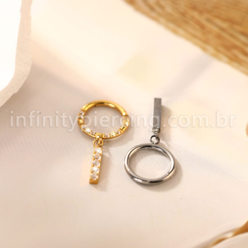Piercing Argola Titânio Zircônia Frontal Com Pingente Barra