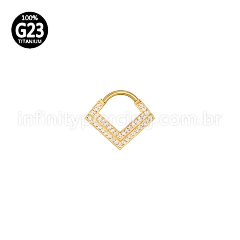 Piercing Argola Titânio Detalhe V Zircônia Cravejada