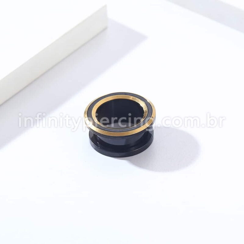 Alargador Aço Cirúrgico Black Com Detalhes Dourado