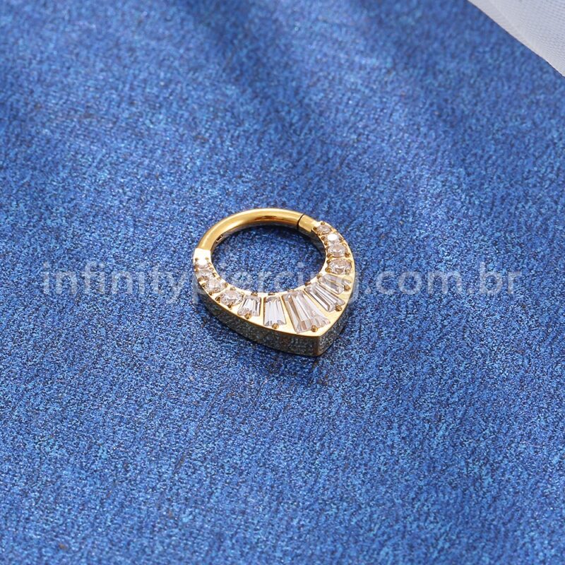 Piercing Argola Titânio Segmento Articulado Zircônia Cravejada Gota