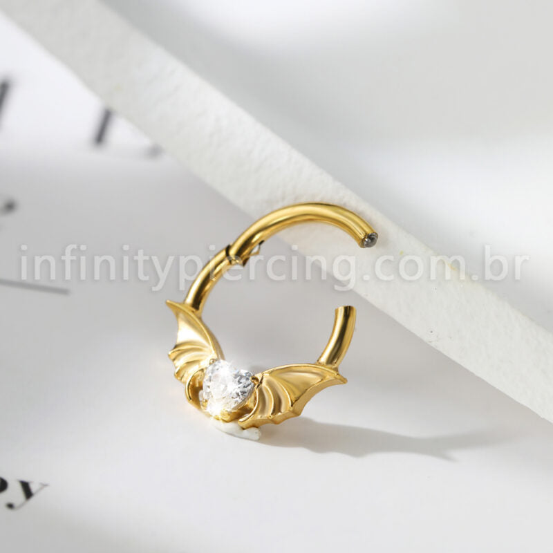 Piercing Argola Titânio Morcego Zircônia Cravejada