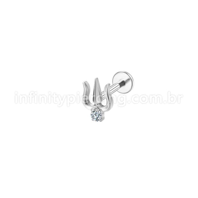 Piercing Labret Aço Cirúrgico Tridente 1 Zircônia