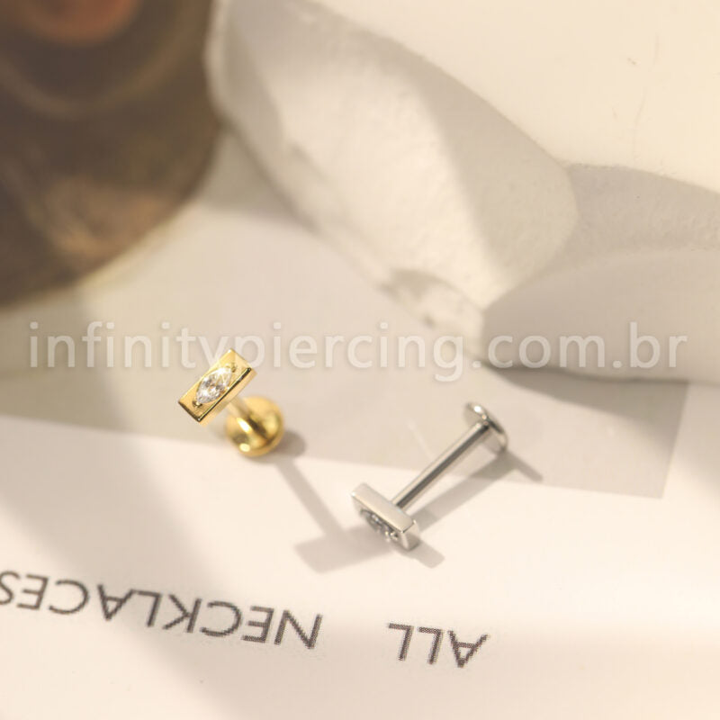 Piercing Labret Aço Cirúrgico Barra Zircônia