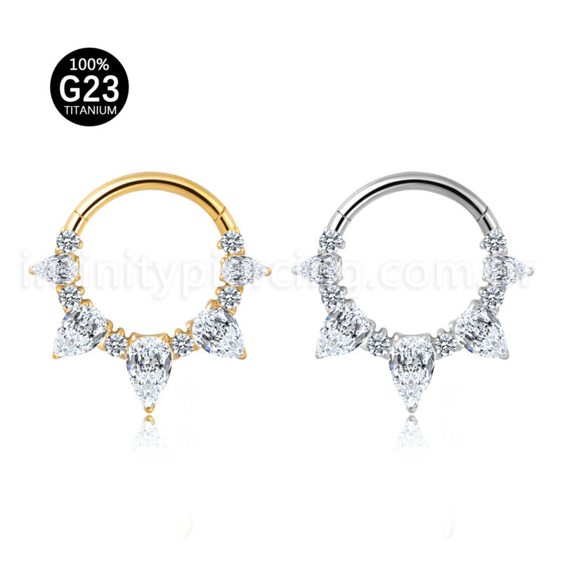 Piercing Argola Titânio Segmento Articulado Zircônia Cravejada Gota