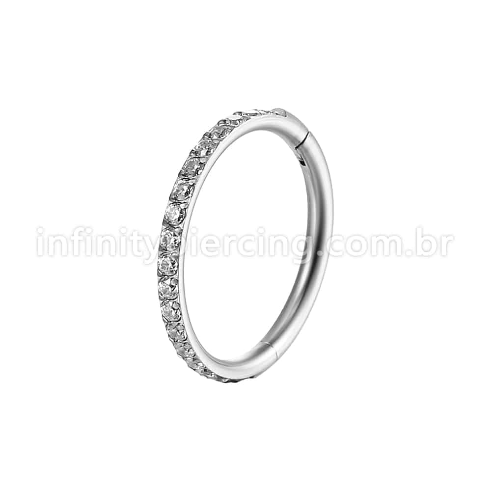 Piercing Argola Segmento Articulado Aço Cirurgico Zircônia Cravejada Lateral