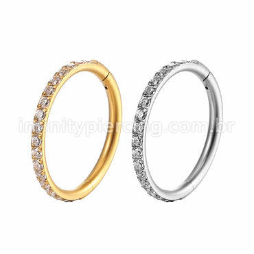 Piercing Argola Segmento Articulado Aço Cirurgico Zircônia Cravejada Lateral