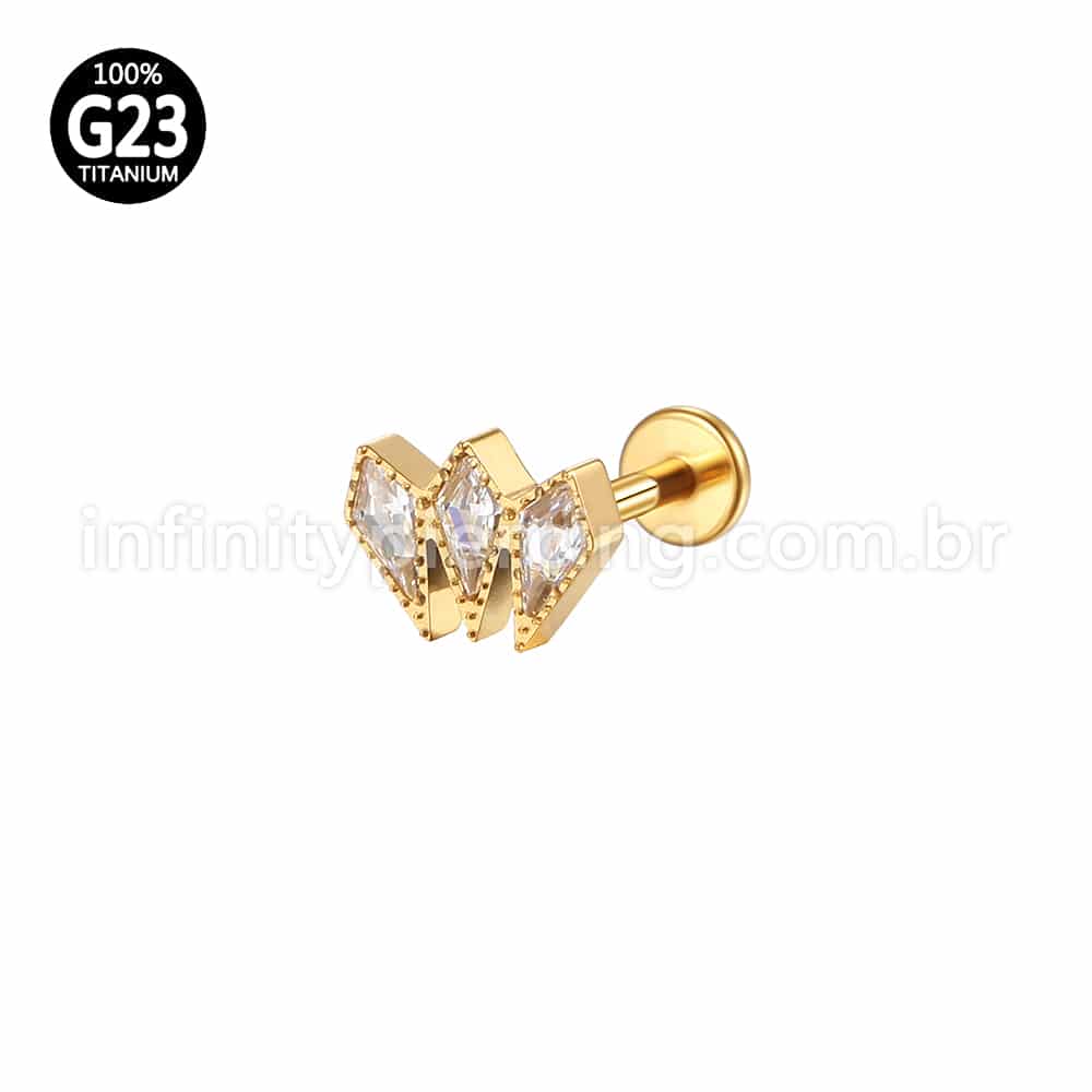 Piercing Labret Titânio Trio Gravatinhas Zircônia