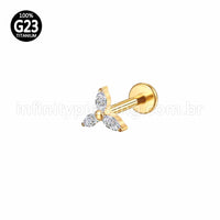 Piercing Labret Titânio Flor Trinity Zircônia