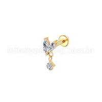 Piercing Labret Aço Cirúrgico 2 Petalas Com Pingente Zircônia