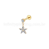 Piercing Labret Aço Cirúrgico Com Pingente Flor Zircônia Cravejada