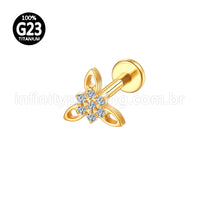 Piercing Labret Titânio Flor Zircônias
