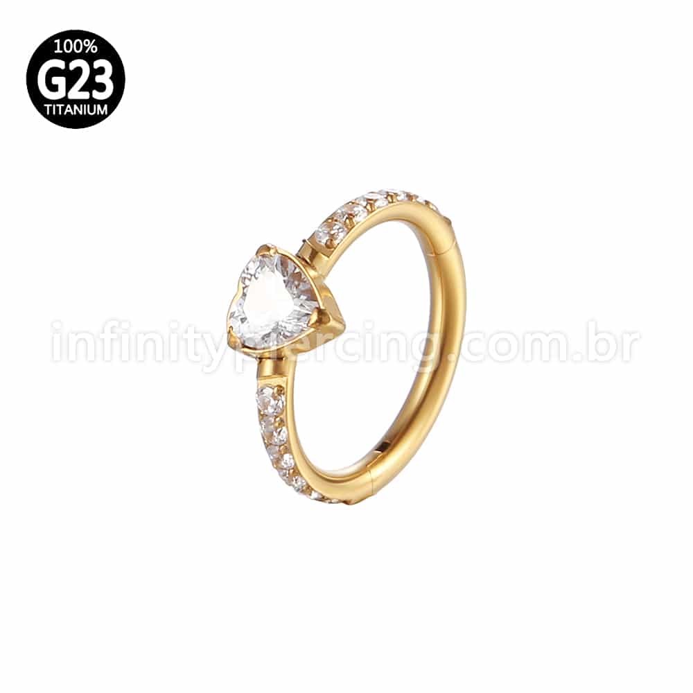 Piercing Argola Titânio Segmento Articulado Zircônia Coração