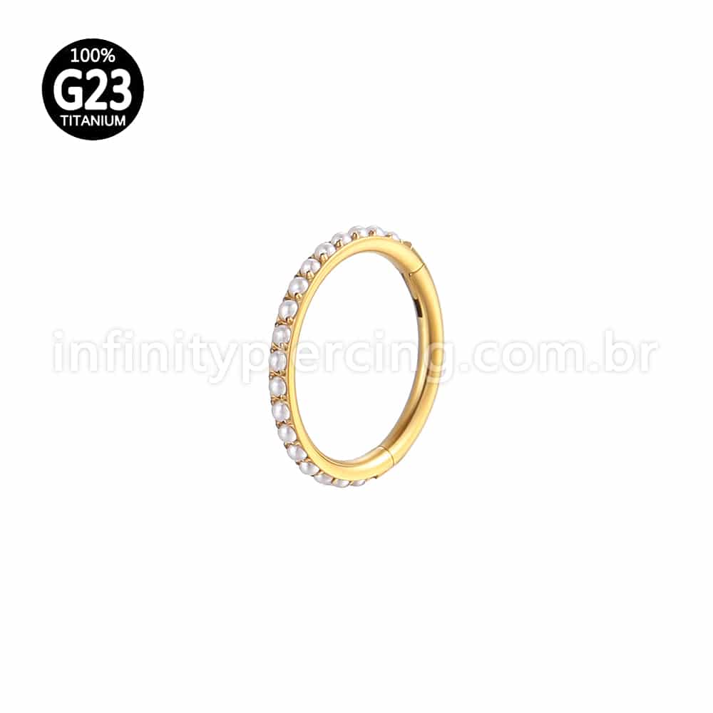 Piercing Argola Titânio Segmento Articulado Perola Cravejada