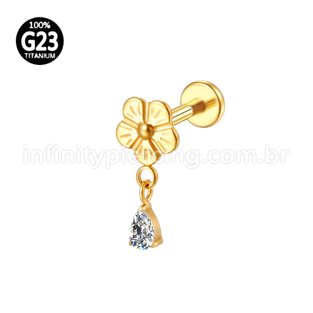 Piercing Labret Titânio Flor Pingente Zircônia Cravejada